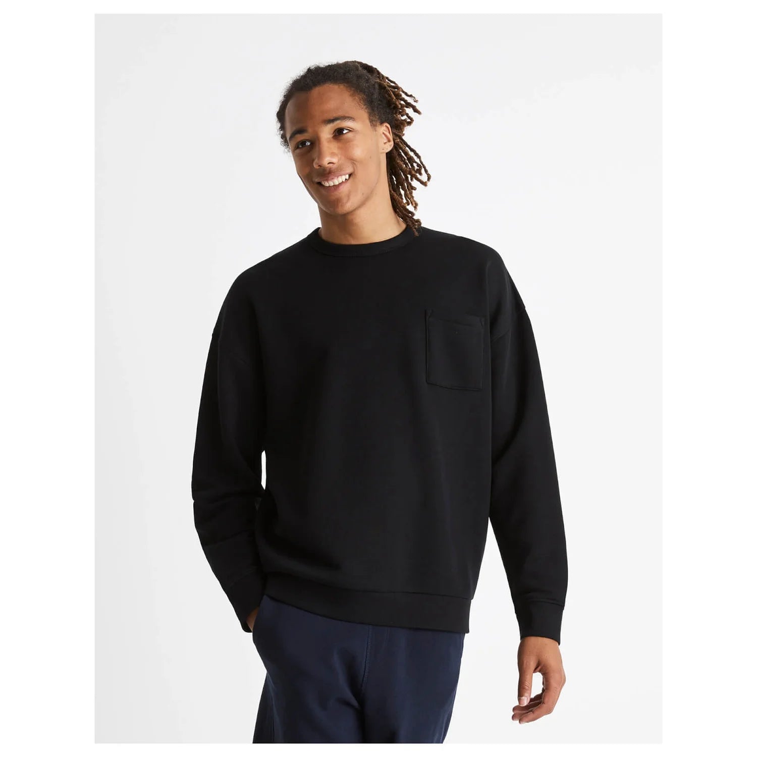 Black Solid Cotton Blend Sweatshirt