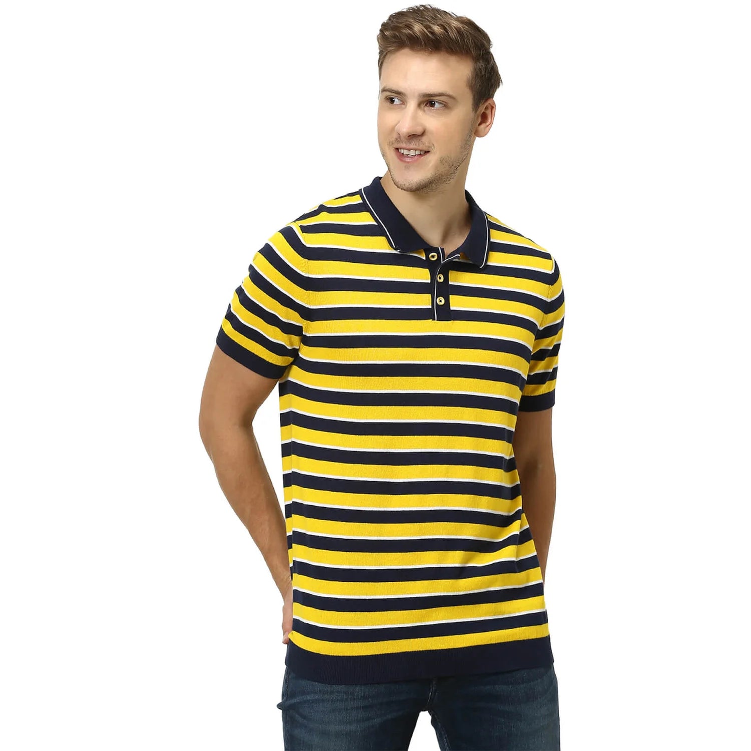 Yellow Striped Cotton Polo