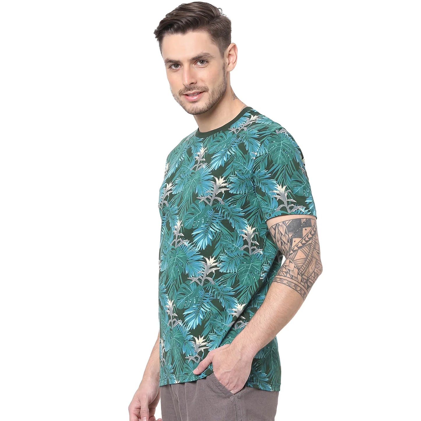 Green Floral Cotton T-shirt