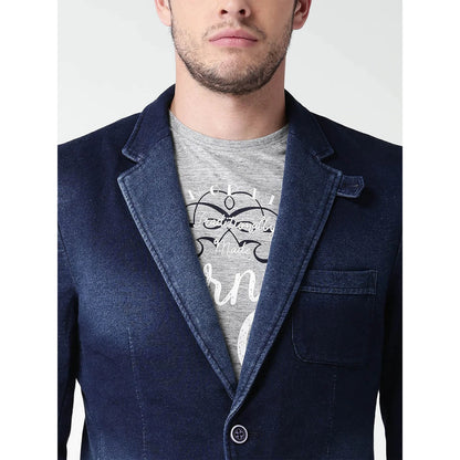 Blue Solid Viscose Blazer