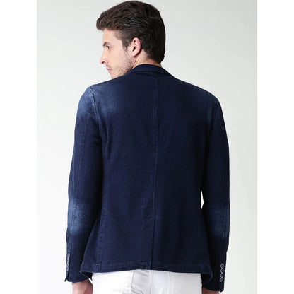 Blue Solid Viscose Blazer