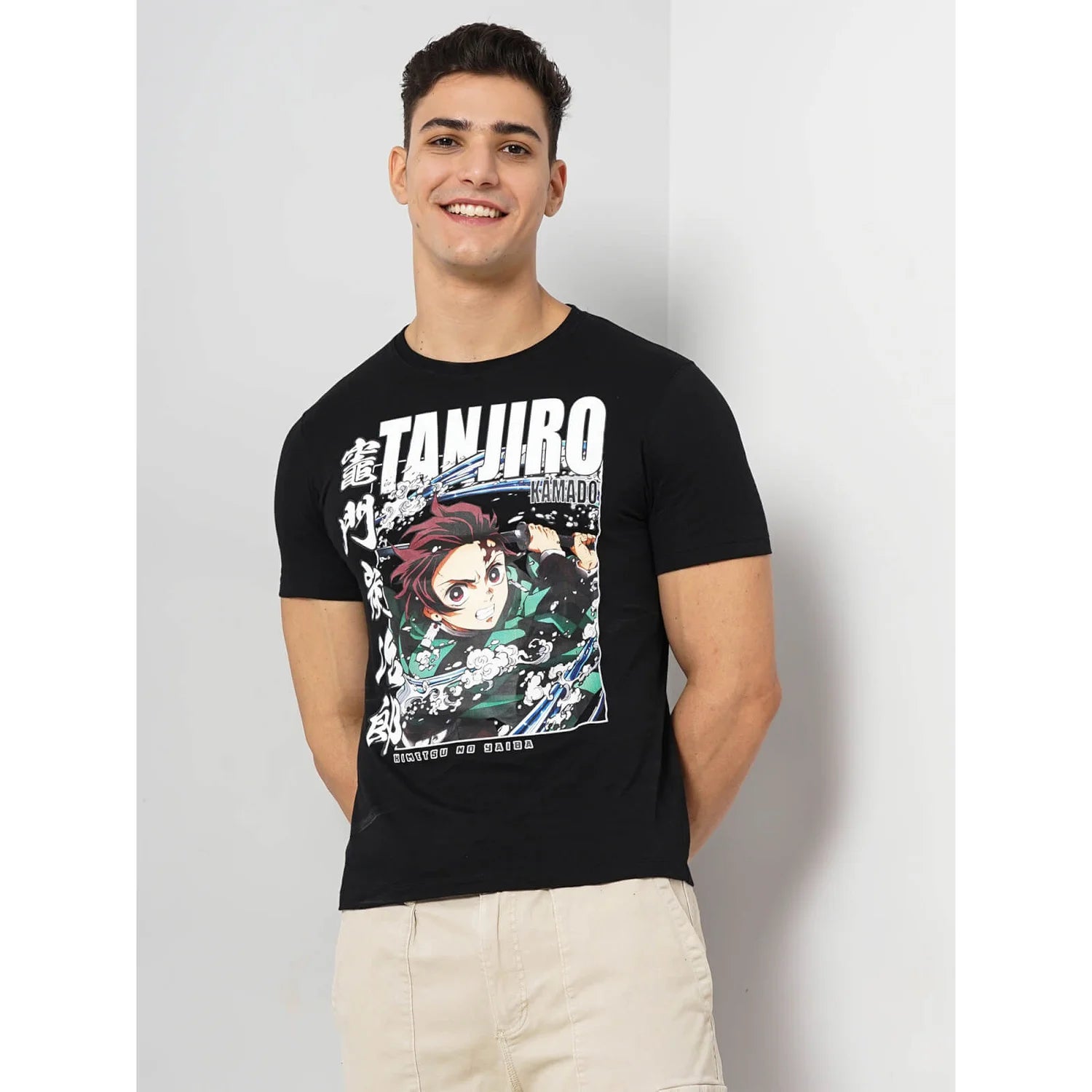 Demon Slayer - Black Printed Cotton T-shirt