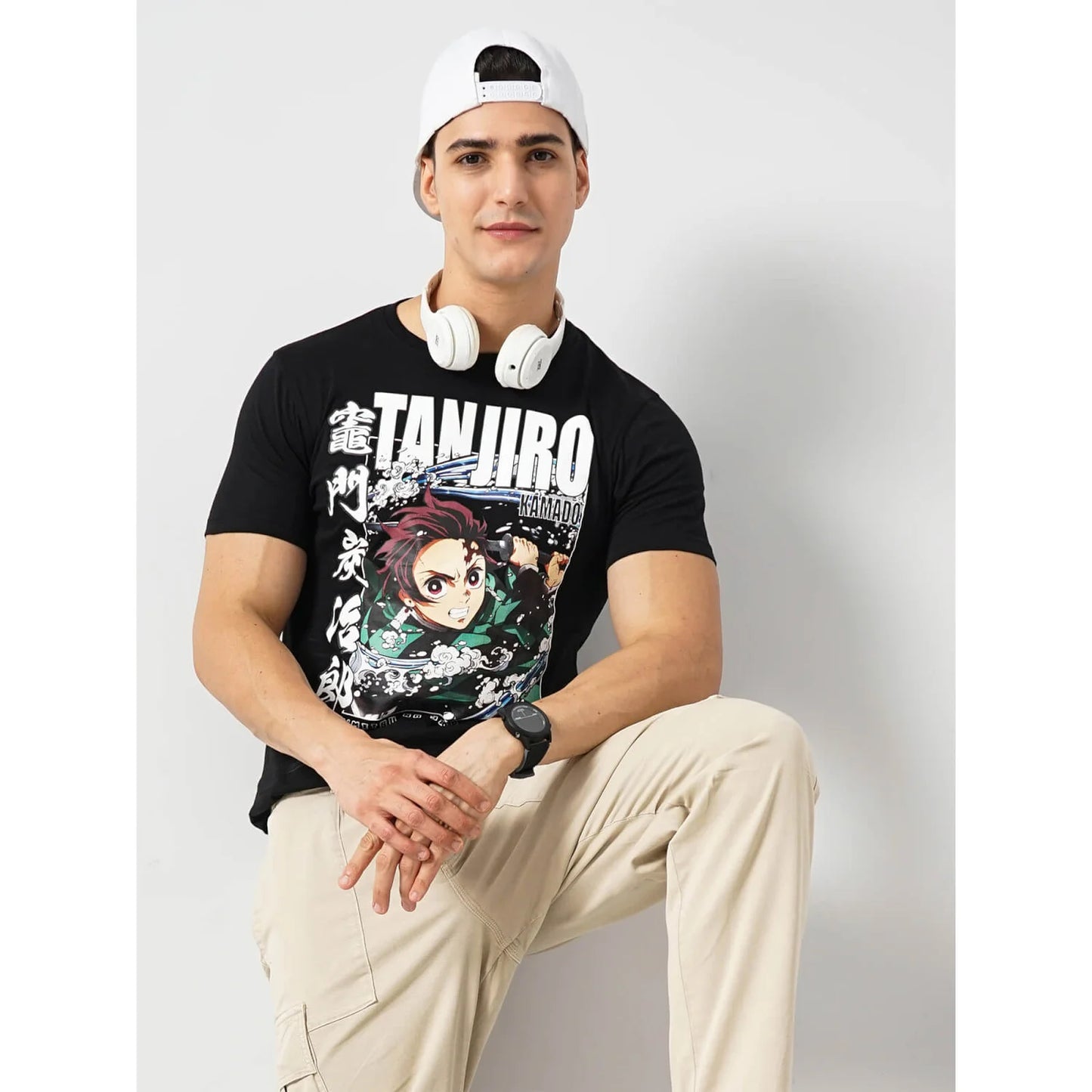 Demon Slayer - Black Printed Cotton T-shirt