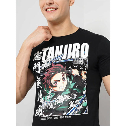 Demon Slayer - Black Printed Cotton T-shirt