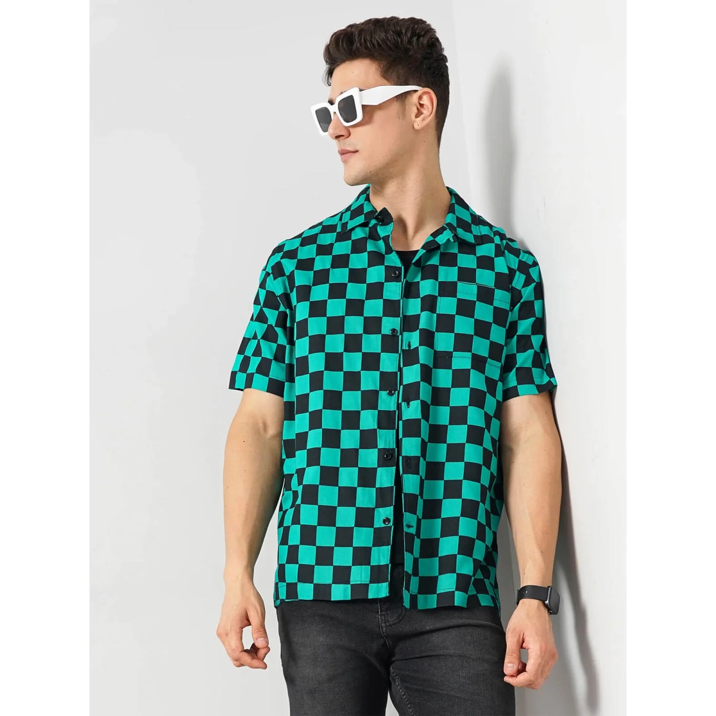 Demon Slayer - Green Checks Cotton Shirt