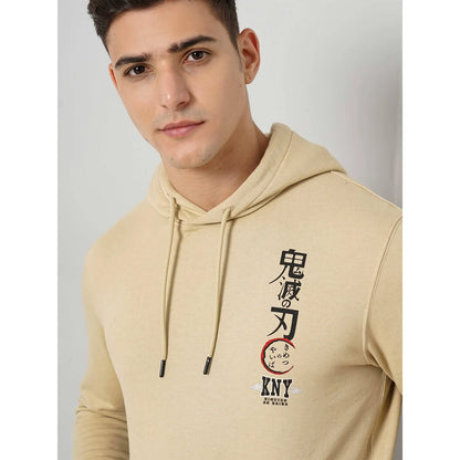 Demon Slayer - Beige Graphic Printed Cotton Hooded Sweatshirt