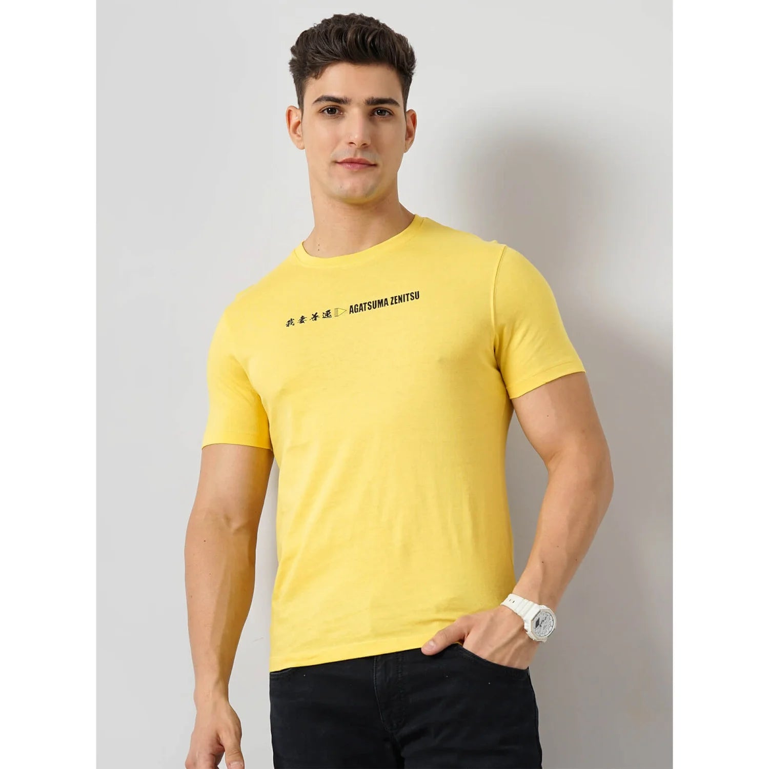 Demon Slayer - Yellow Printed Cotton T-shirt