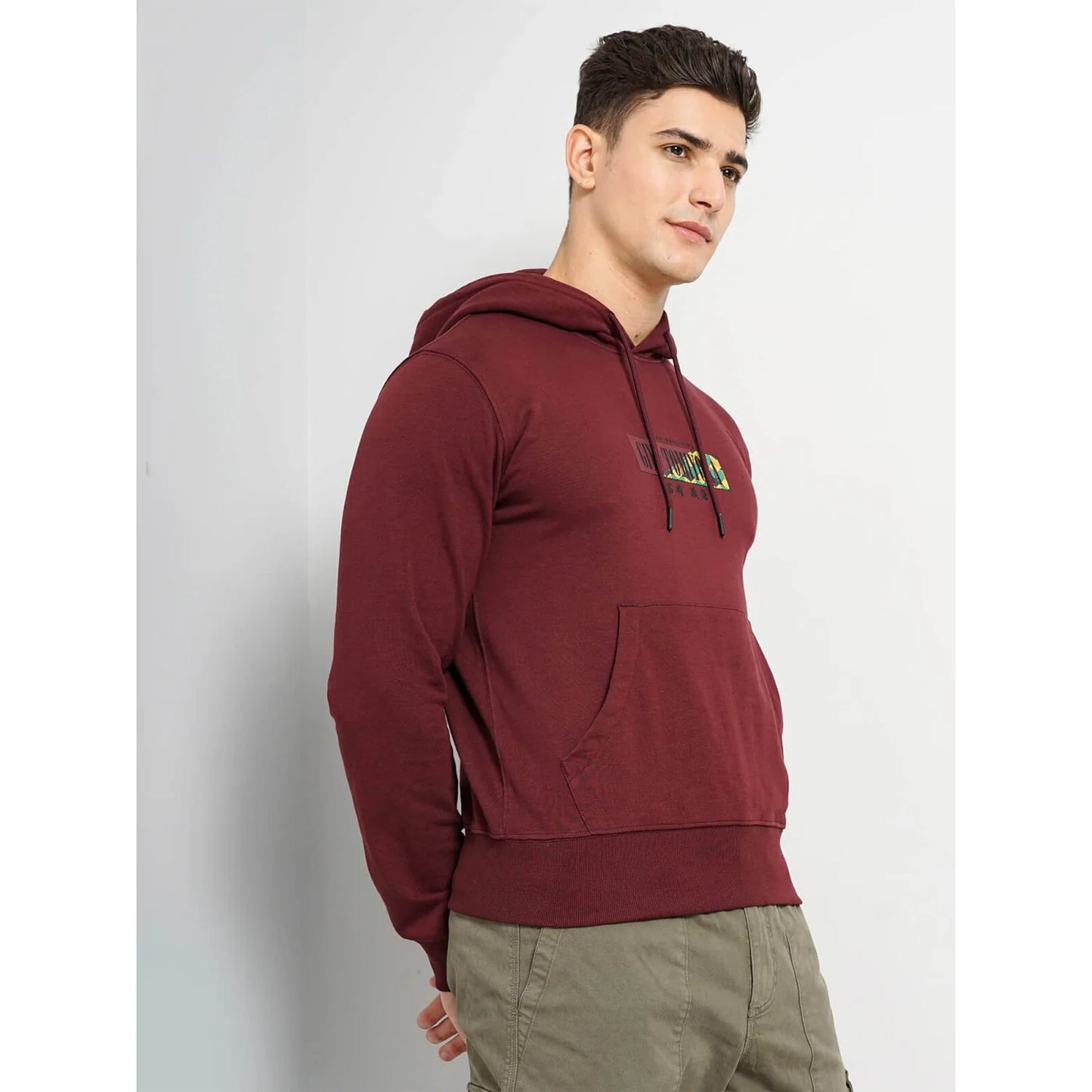 Demon Slayer - Burgundy Graphic Printed Cotton Hooded Sweatshirt