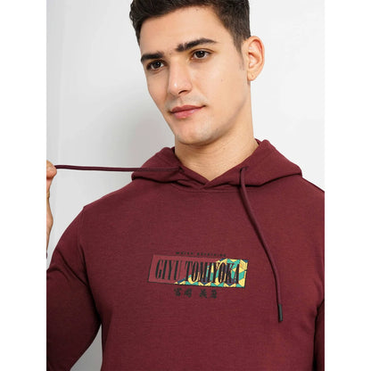 Demon Slayer - Burgundy Graphic Printed Cotton Hooded Sweatshirt