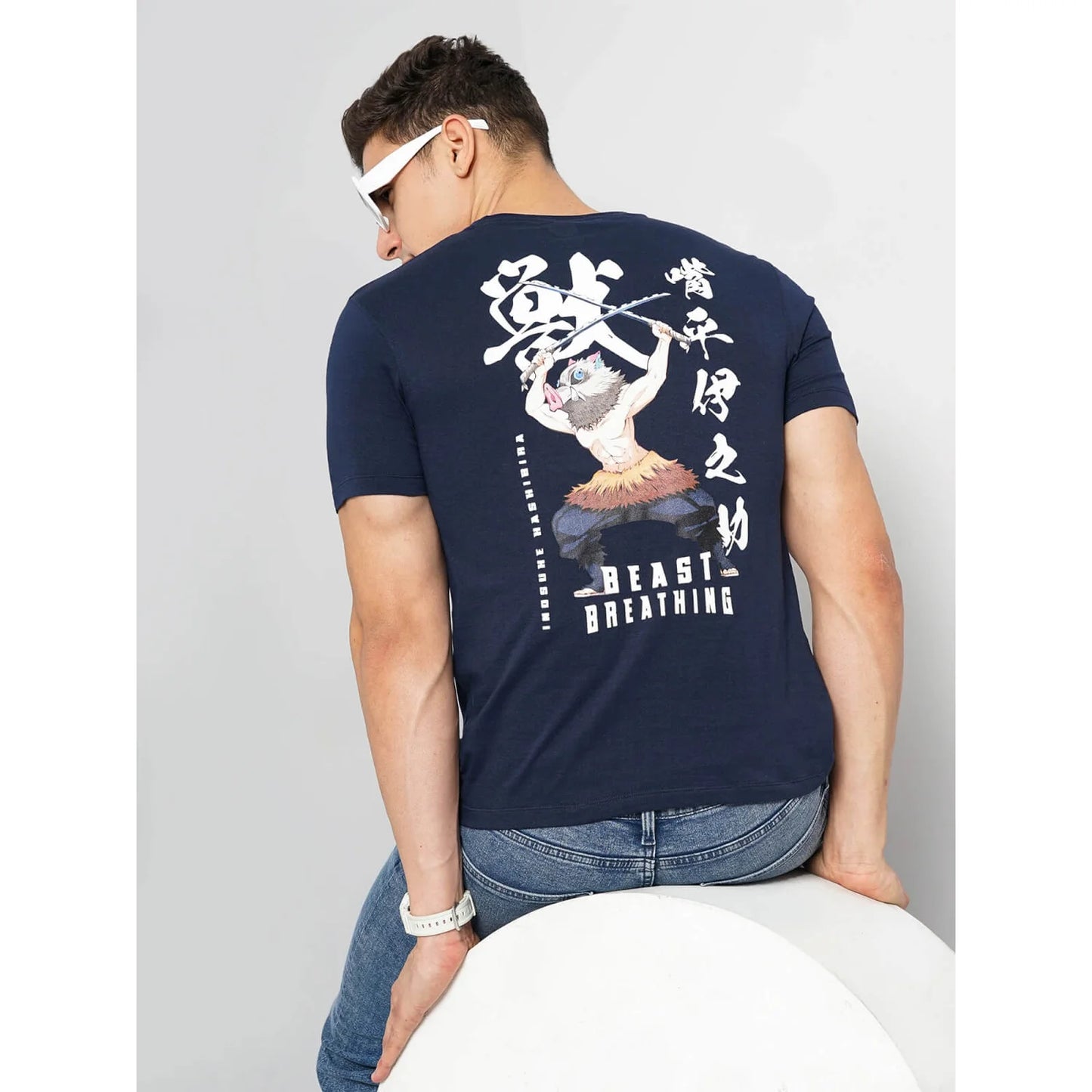 Demon Slayer - Navy Printed Cotton T-shirt