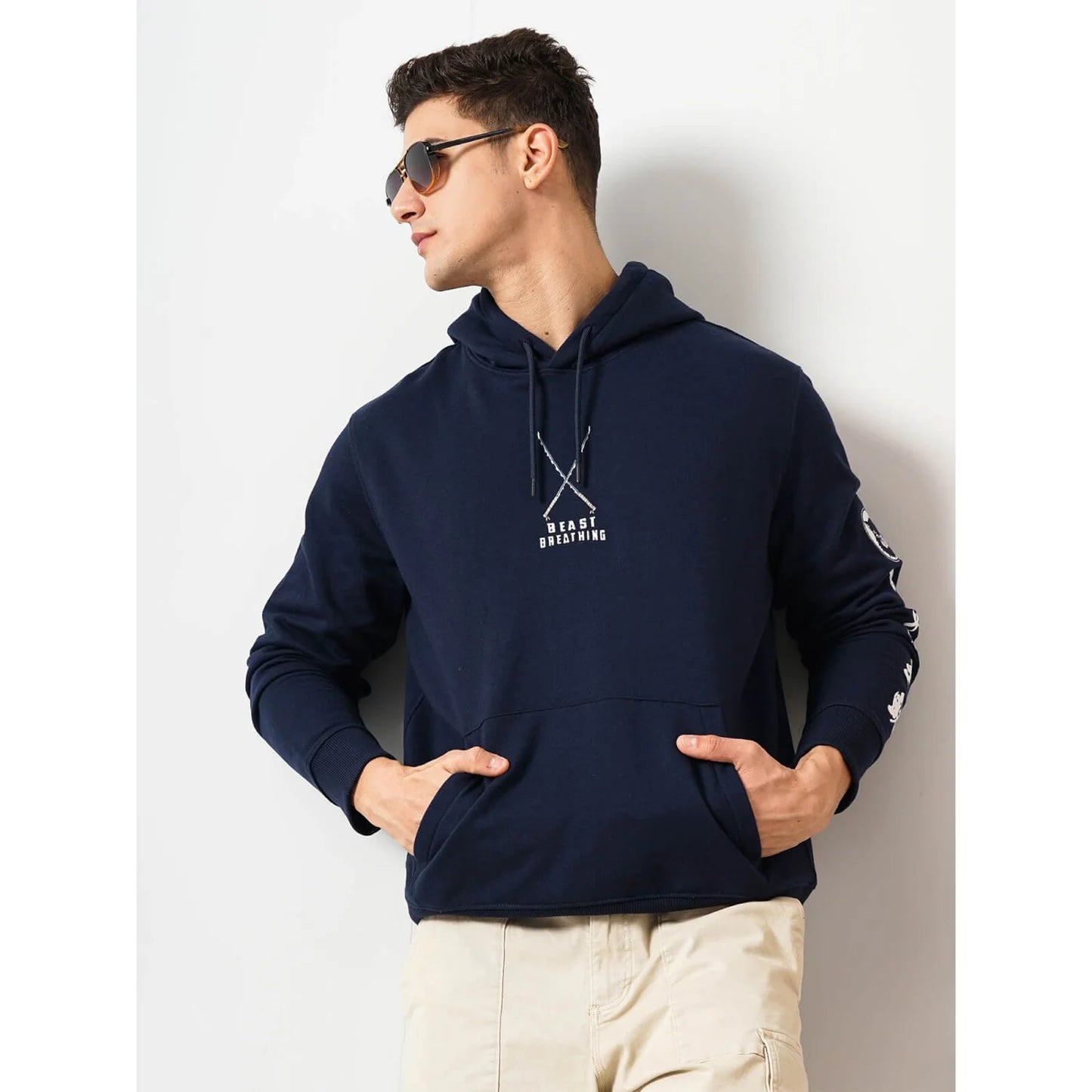 Demon Slayer - Navy Graphic Printed Cotton Hooded Sweatshirt