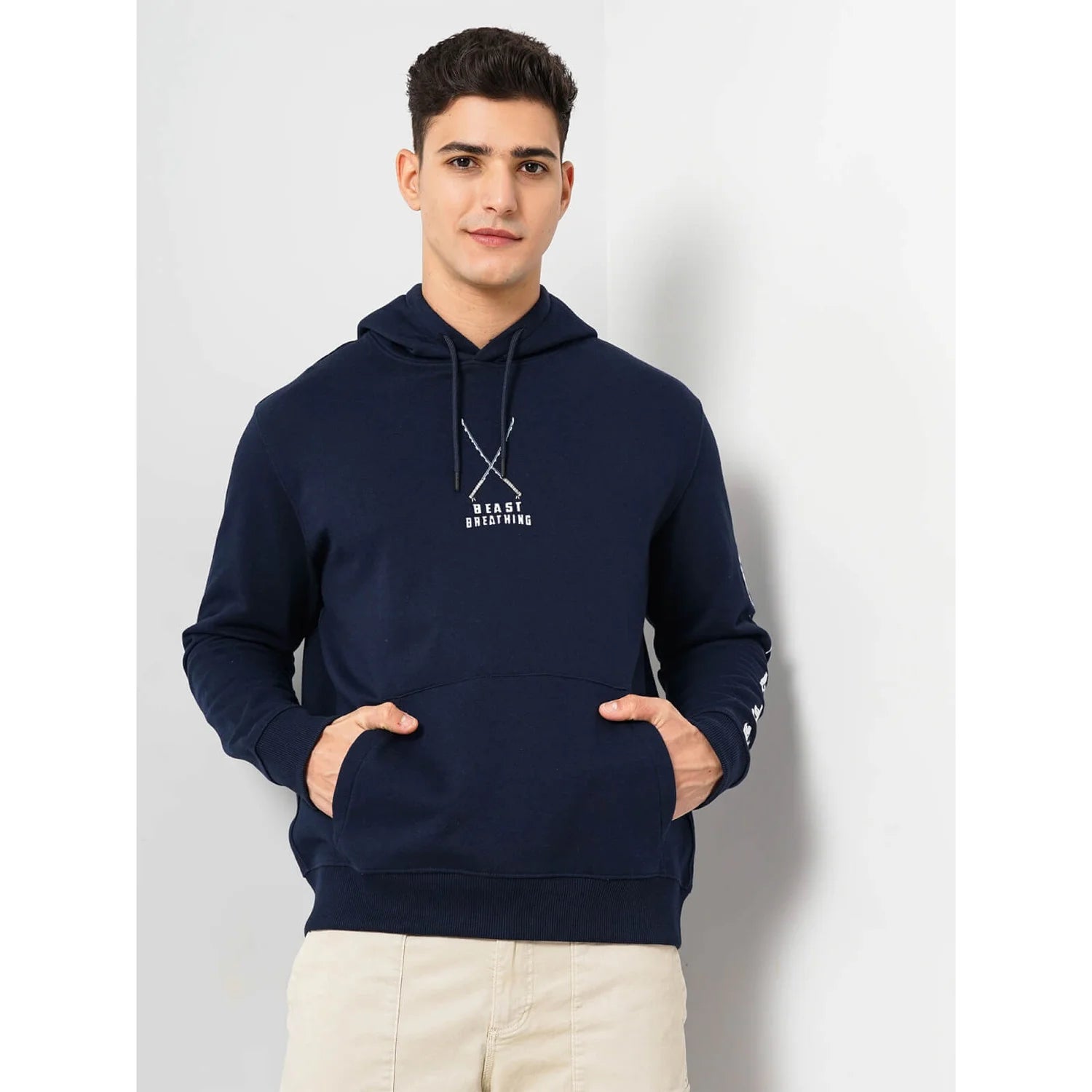 Demon Slayer - Navy Graphic Printed Cotton Hooded Sweatshirt