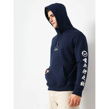 Demon Slayer - Navy Graphic Printed Cotton Hooded Sweatshirt