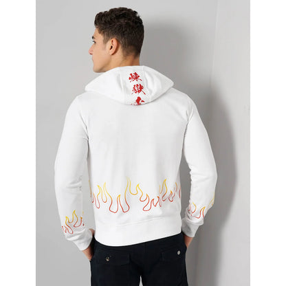 Demon Slayer - Optical White Graphic Printed Cotton Hooded Sweatshirt