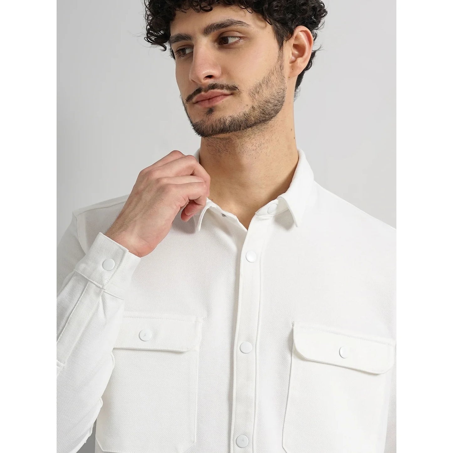 Cream Solid Poly-Blend Shirt