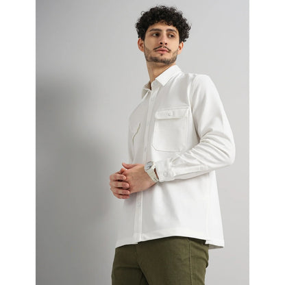 Cream Solid Poly-Blend Shirt