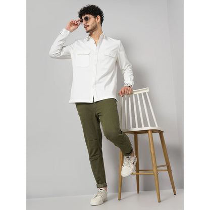 Cream Solid Poly-Blend Shirt