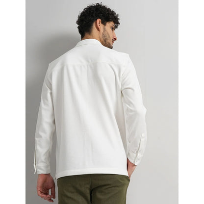 Cream Solid Poly-Blend Shirt