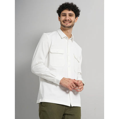 Cream Solid Poly-Blend Shirt