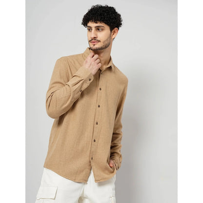 Cream Solid Cotton Shirt