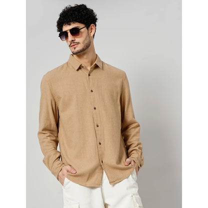 Cream Solid Cotton Shirt