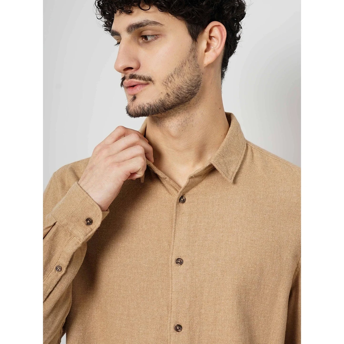 Cream Solid Cotton Shirt