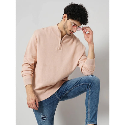 Cream Solid Cotton-Poly-Blend Sweater