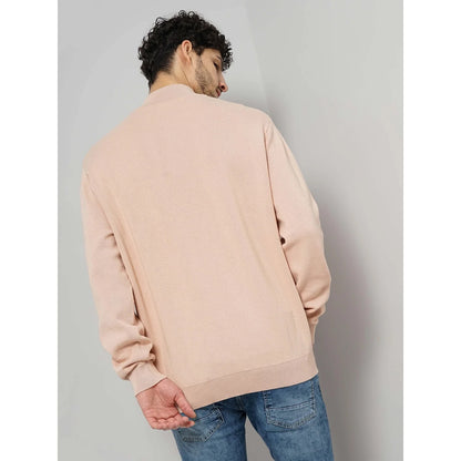 Cream Solid Cotton-Poly-Blend Sweater