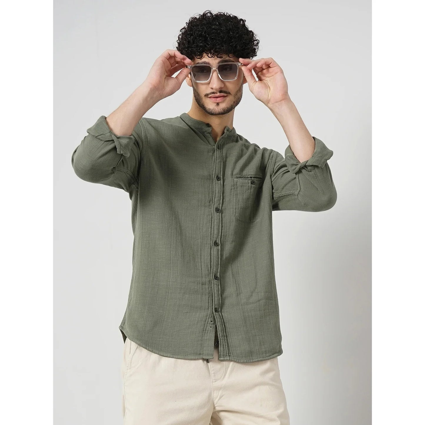 Cream Solid Cotton Shirt