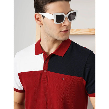 Cream Colourblock Cotton Polo