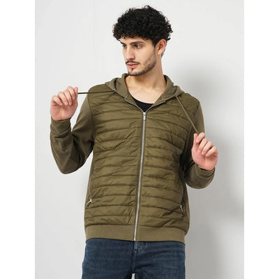 Celio* Solid Regular Fit Cotton-Poly-Blend Olive Jacket