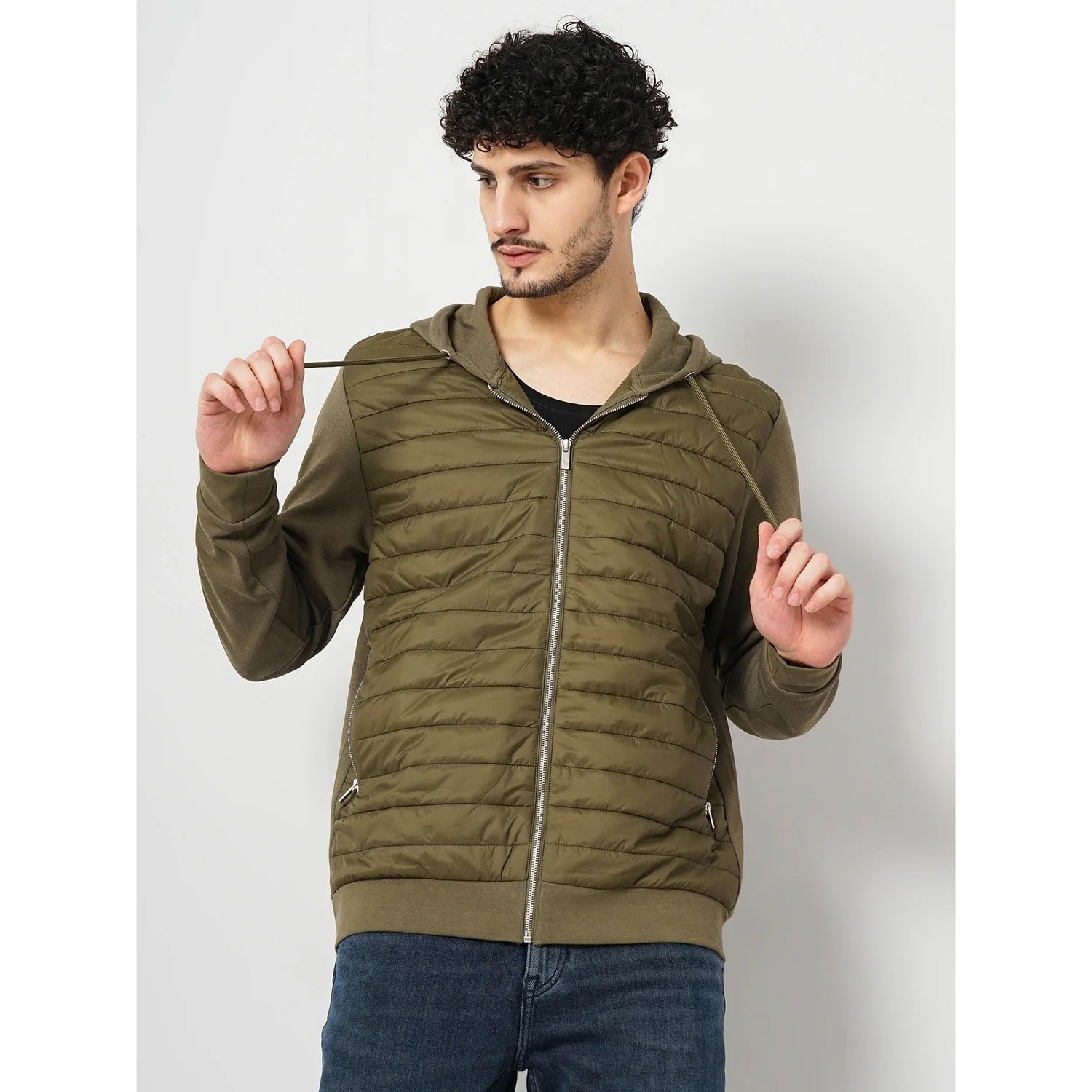 Olive Solid Cotton-Poly-Blend Jacket