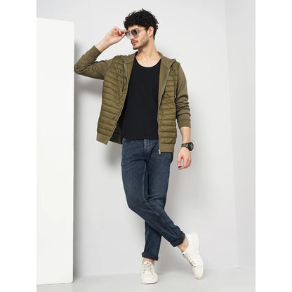 Olive Solid Cotton-Poly-Blend Jacket