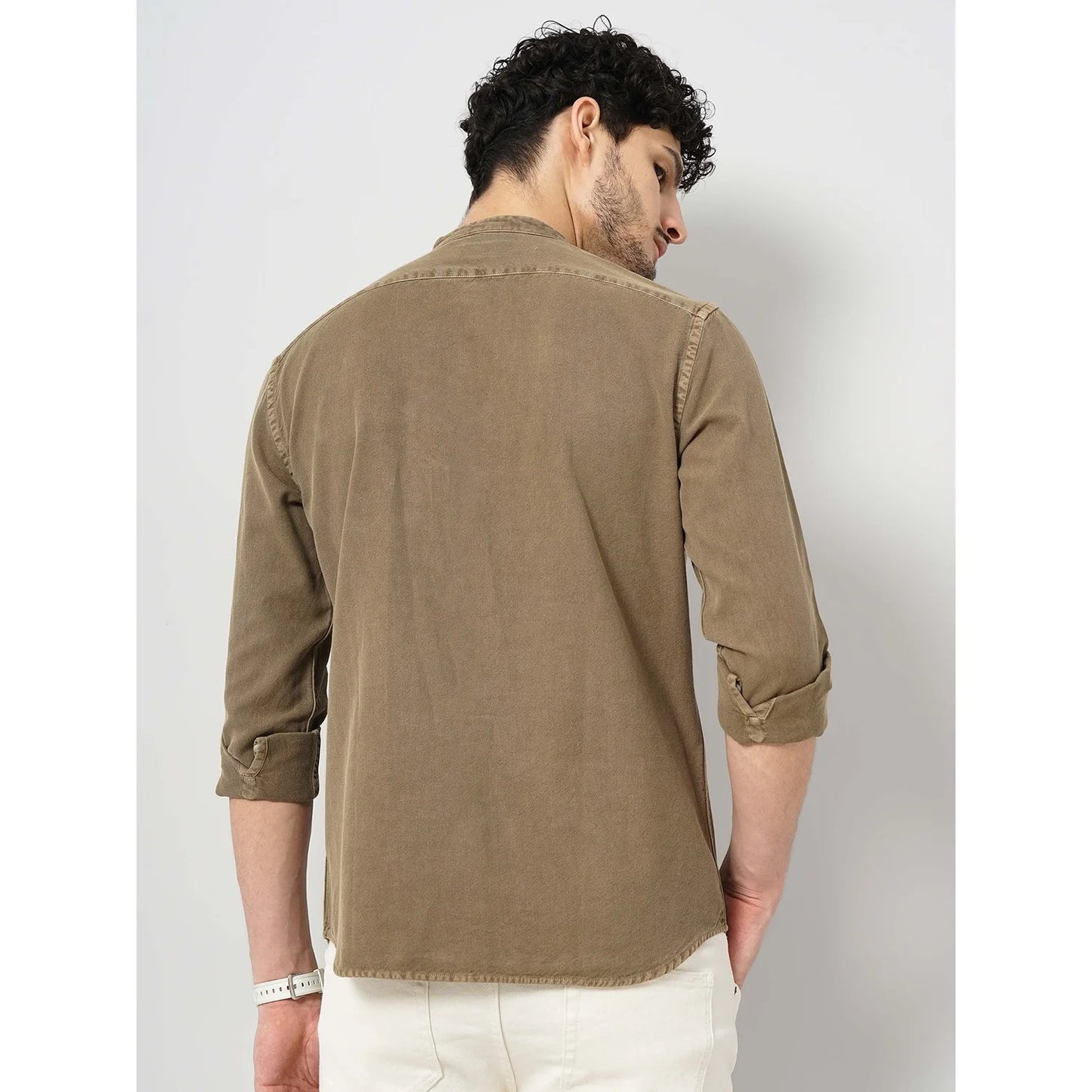 Cream Solid Cotton Shirt