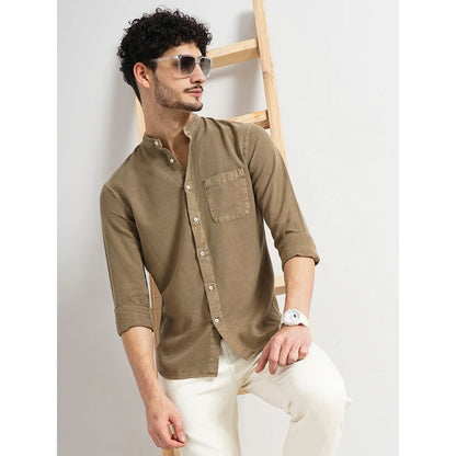 Cream Solid Cotton Shirt