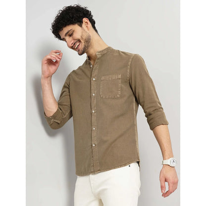 Cream Solid Cotton Shirt