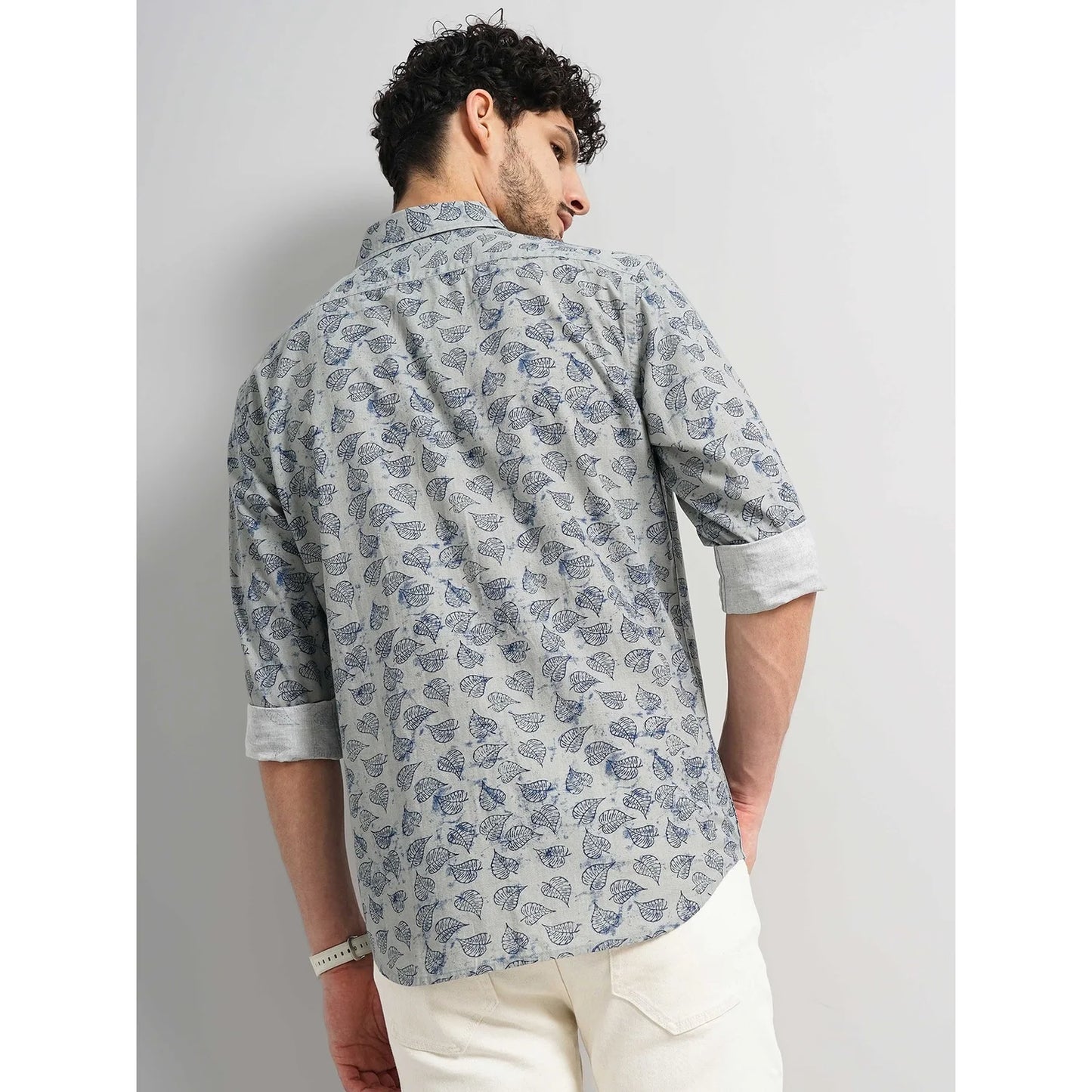 Cream Printed Cotton Shirt