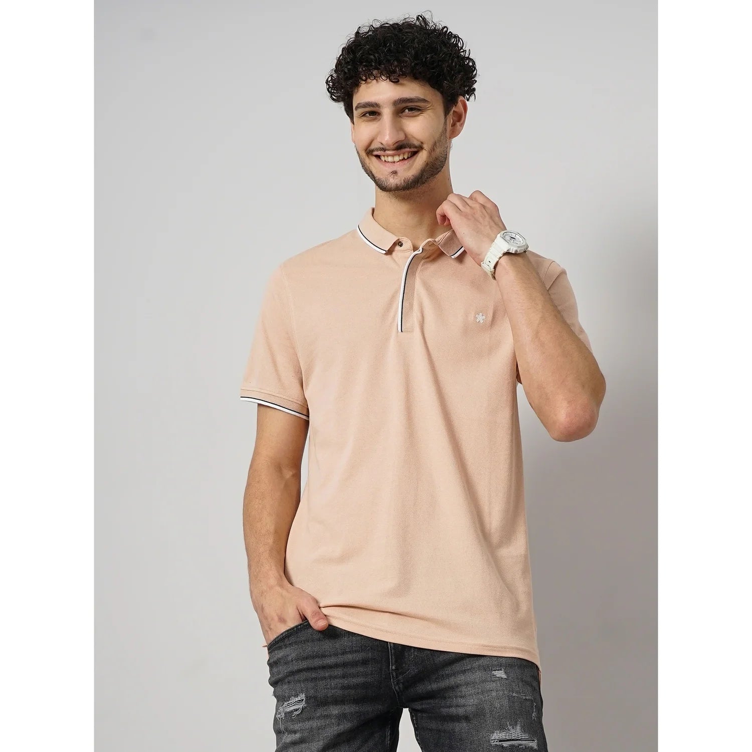 Cream Solid Cotton Polo