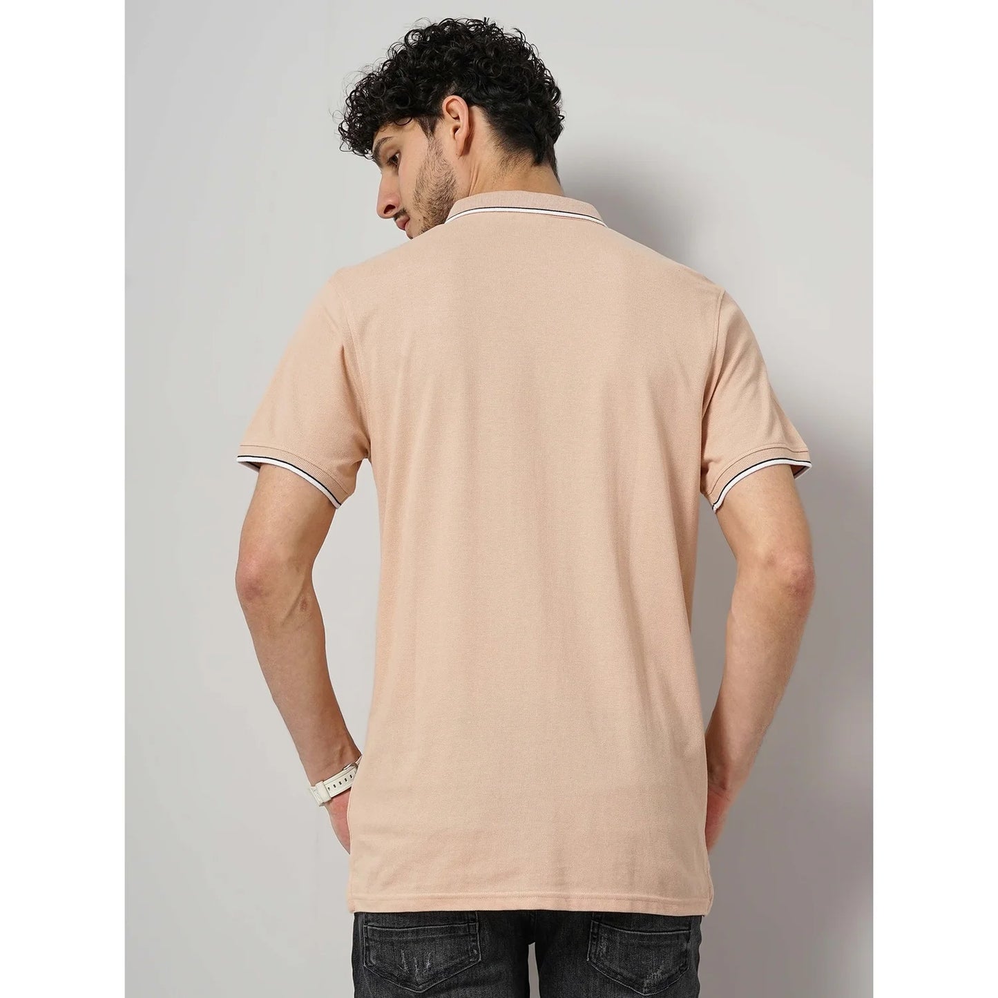 Cream Solid Cotton Polo