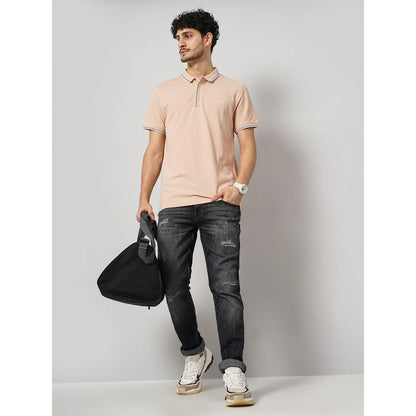 Cream Solid Cotton Polo