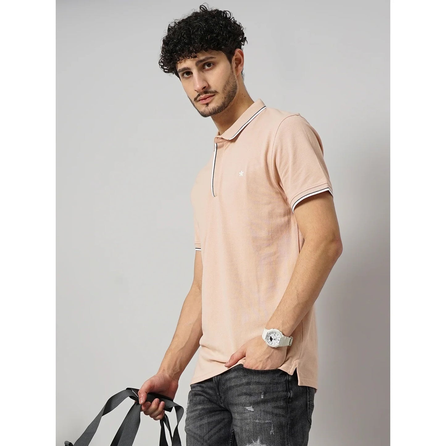 Cream Solid Cotton Polo