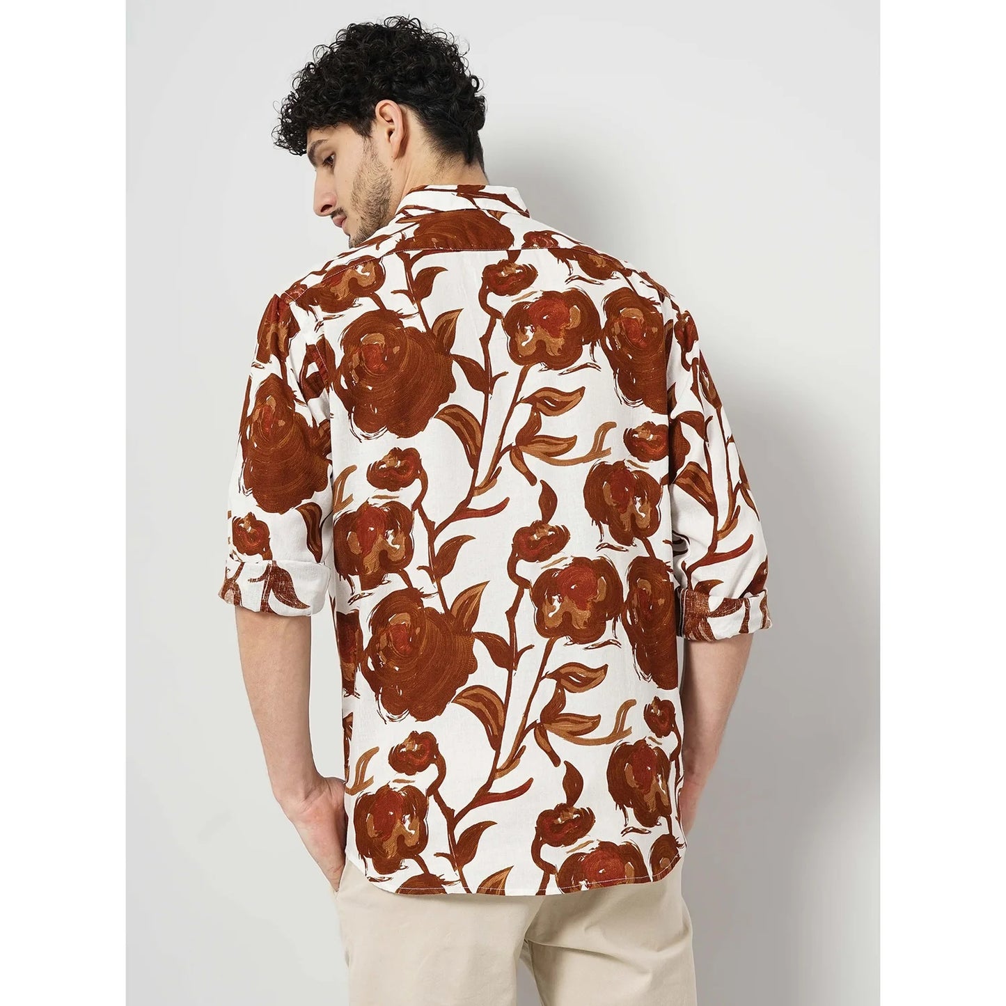 Cream Floral Linen Shirt