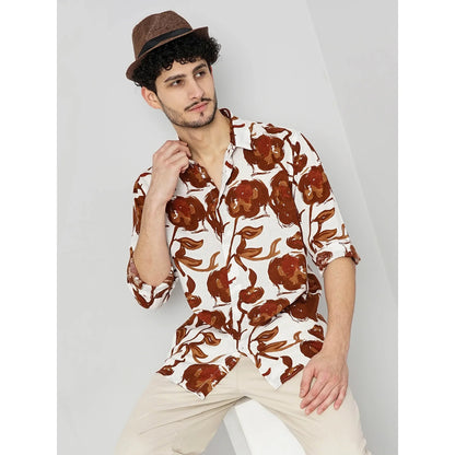 Cream Floral Linen Shirt