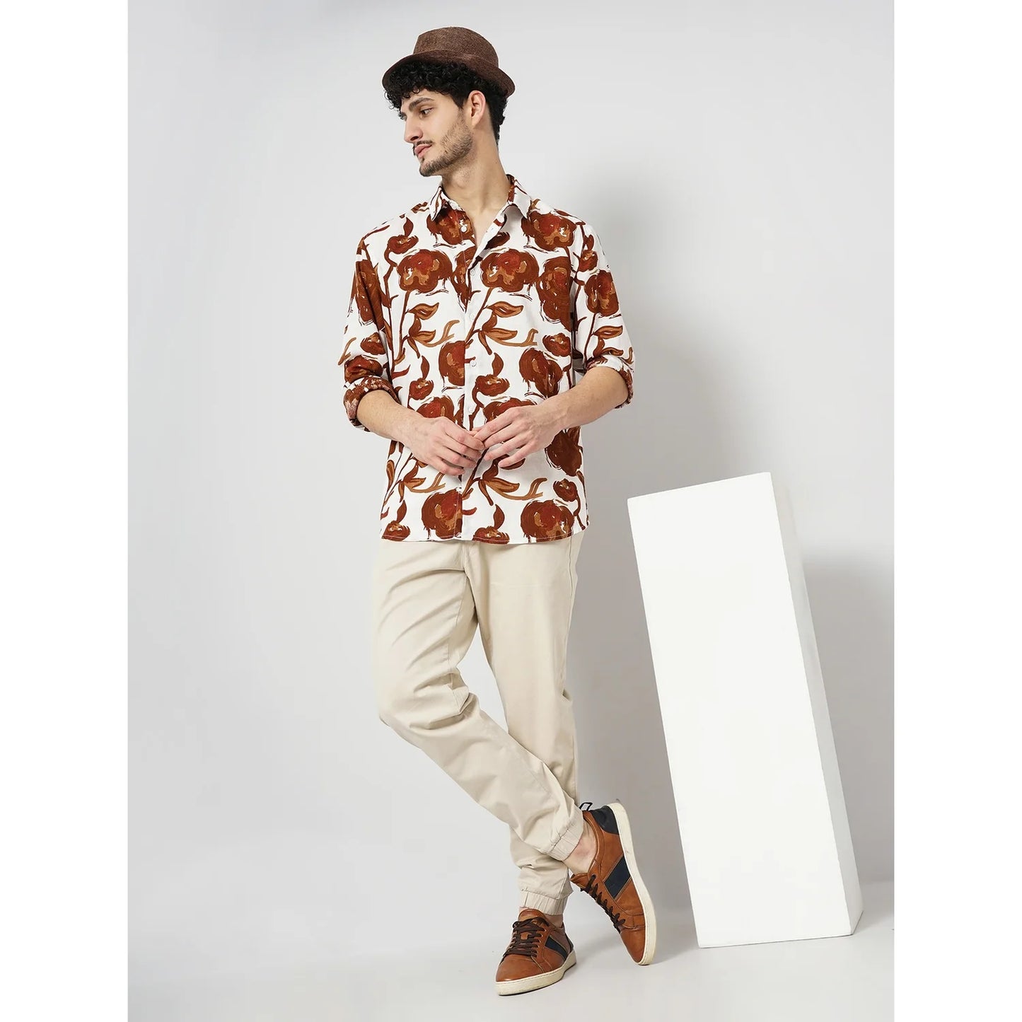 Cream Floral Linen Shirt