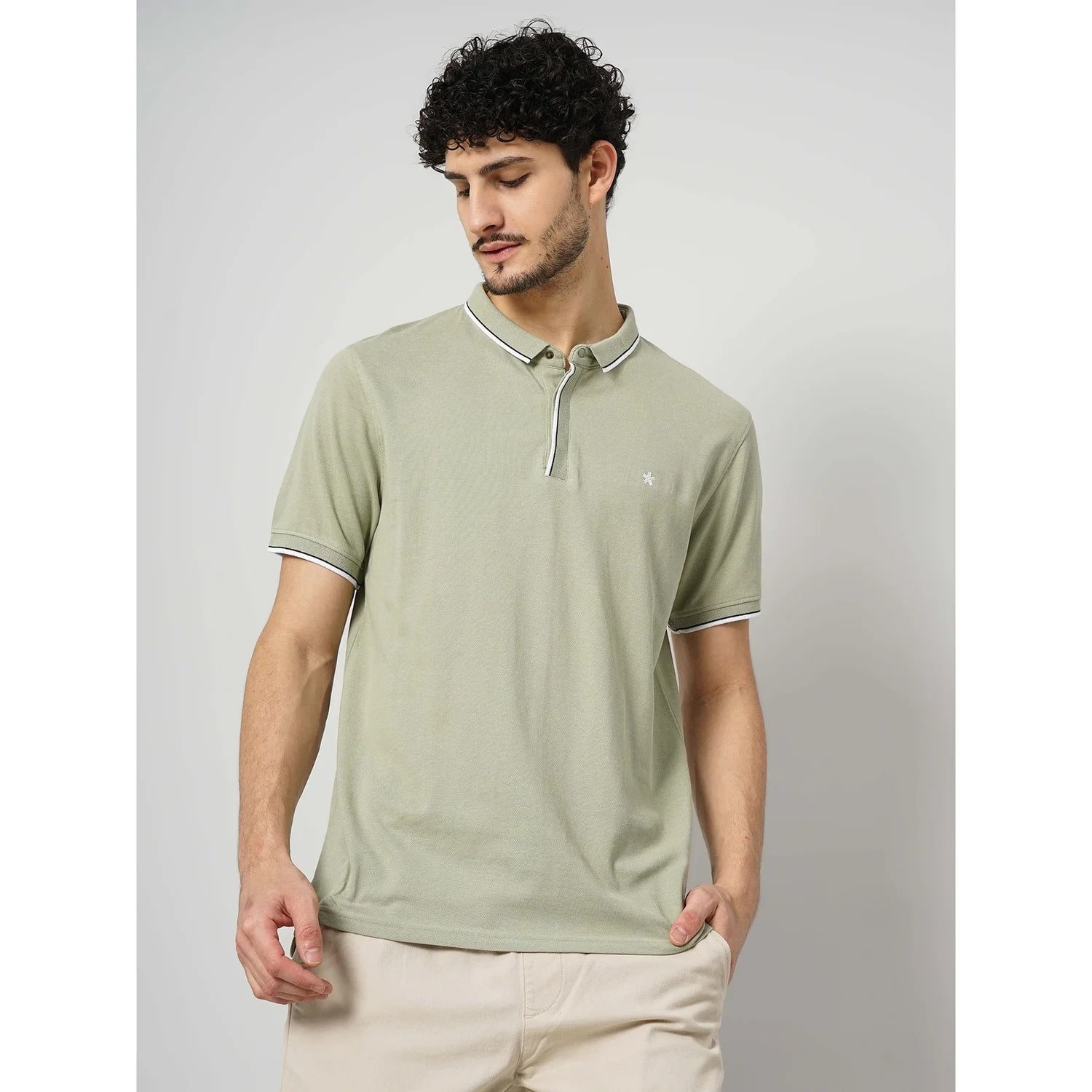 Cream Solid Cotton Polo