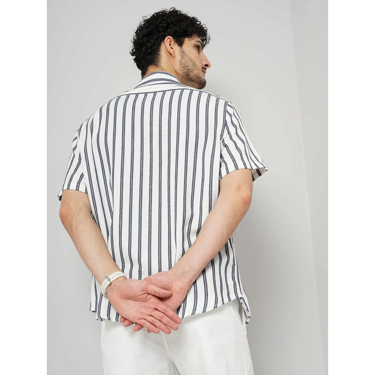 Cream Striped Cotton Shirt