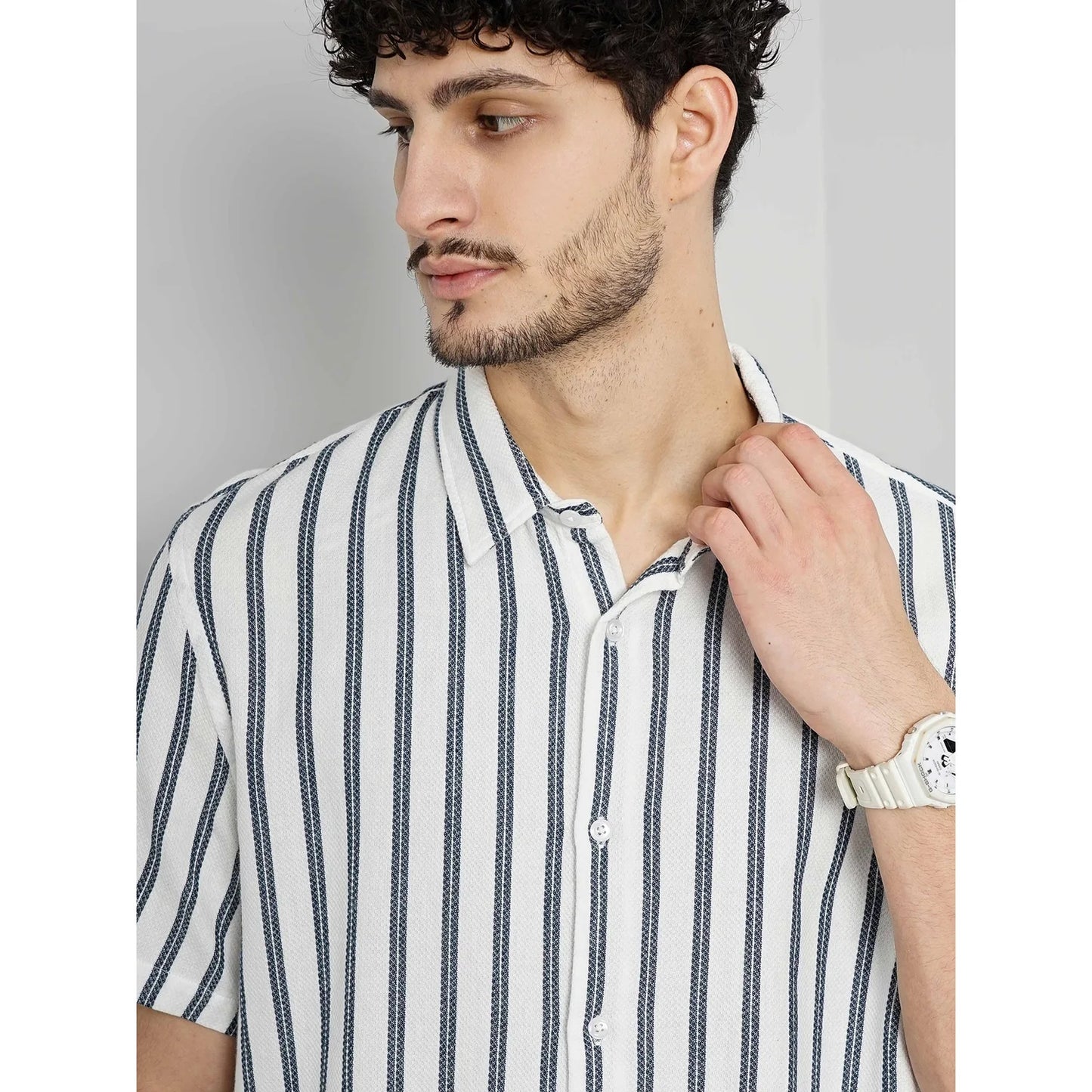 Cream Striped Cotton Shirt