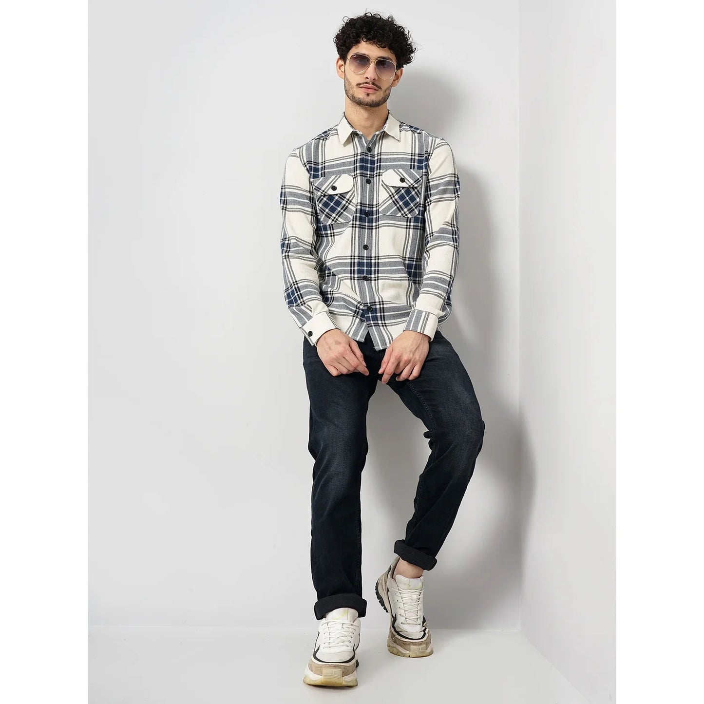 Cream Checks Cotton Shirt