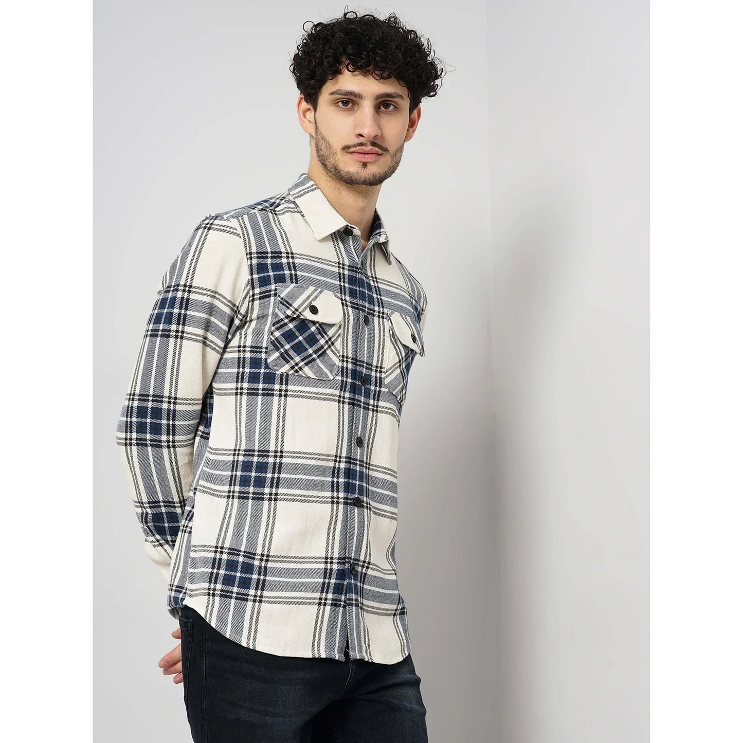 Cream Checks Cotton Shirt