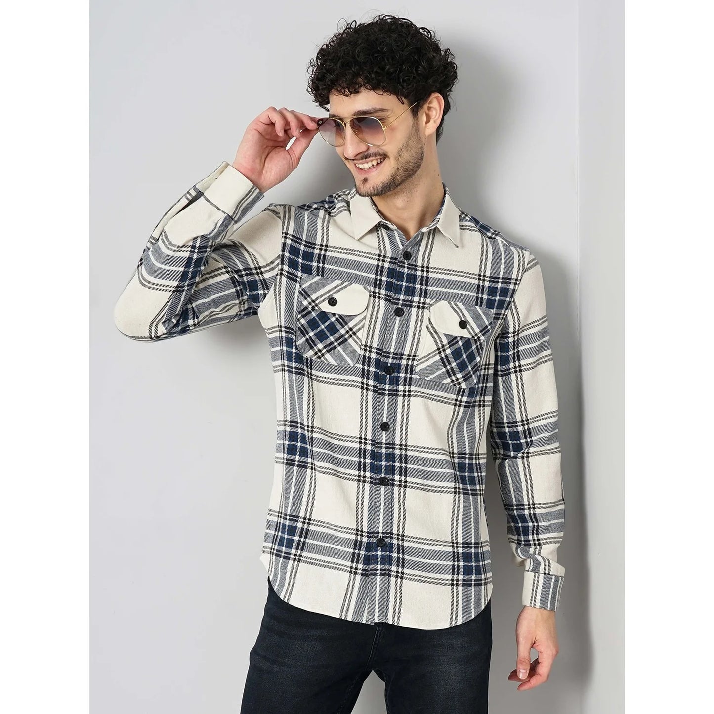 Cream Checks Cotton Shirt